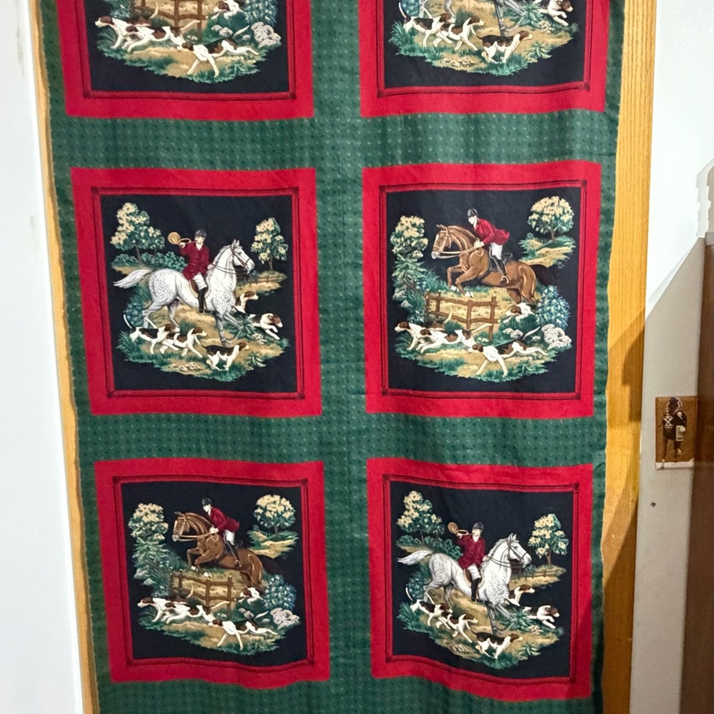 8 Fox hunting fabric horses & dogs Cranston panels